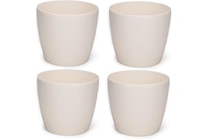 PECZEKO Pots de Fleurs Mats - Cache-Pot Décoratif pour Fleurs et Herbes - Pots de Fleurs Ronds en Plastique Durables et Légers pour Salon & Salle à Manger, Cuisine, Balcon - Lot de 4 - (Cru, ø13 cm)