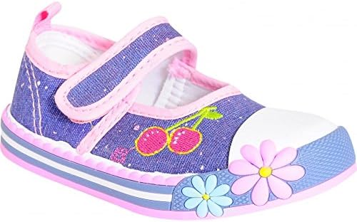 Toddlers Girls Babies Kids Blue Purple Cherry Flower Velcro Pumps Trainers Shoes Size 4-12 UK8/US9/EURO25