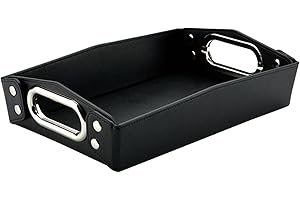 LISRSC Faux Leather Valet Tray - Mens Jewellery Organiser Tray - Bedside Organiser Storage Box For Wallet, Phone, Keys, EDC - Men's Accessories - Vanity Tray for Desk Nightstand Organizers (Black)