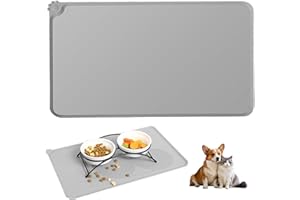 FORESTM Cat and Dog Feeding Mat, Non-Slip Cat Food Mat - Waterproof Silicone Pet Feeding Mat for Cats and Dogs, Large 48x30cm, Durable Pet Placemat for Food and Water Bowls, Easy to Clean, Non-Toxic, Gray