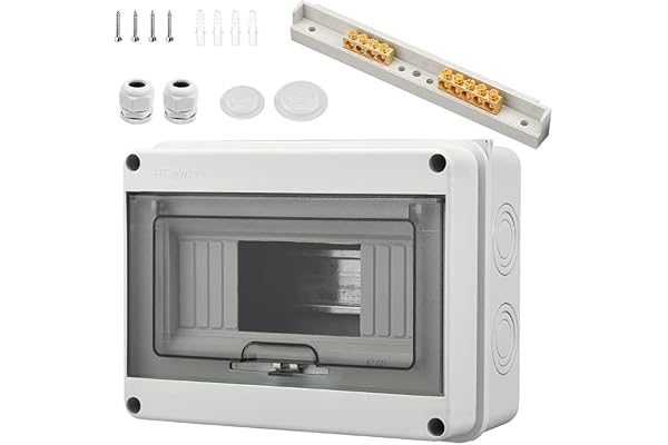 Qiyiche Ytmonterad säkringsbox, liten fördelare IP65-1 serie-8 moduler, med 4 terminaler, 2 kontakter, lämplig för trädgårdar
