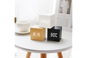 N+B Reloj Despertador de Madera Digital, Relojes de Mesa de Control de Voz electrónicos de Temperatura LED, decoración de Mesa de Escritorio con función de repetición (Blanco)