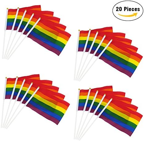 Jazzka Rainbow Flags 20 Pieces Handheld Gay Pride Lesbian Peace LGBT Banner Festival Carnival
