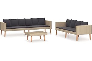 Deufre Conjunto Muebles de Jardín de Ratán 3 Piezas Sofa Jardin Exterior Sofas Exterior Jardin Ratan Conjunto Jardin con Cojines Lavables para Jardín Terraza Patio Beige