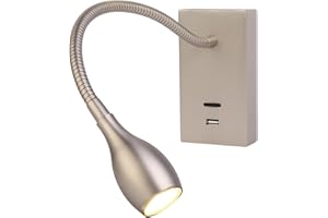 Meanyee Wall Mount Reading Lights Gooseneck Bedside lamp with Switch/USB Charge Port/Adjustable / 3W 3000K / Brushed Nickel/MY-WN198N