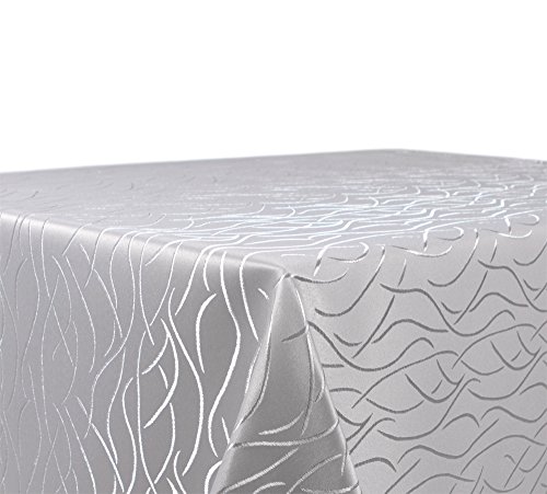 Tischdecke Damast Streifen Wellen Bügelfrei, Eckig Oval Rund Größe und Farbe wählbar, Eckig 130x220 cm Silber, Beautex