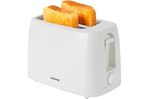 GEEPAS 2 Slice Toaster | 6 Browning Levels with Cancel Function | For Thin Small Bread Slice, Removable Crumb Tray Cool Touch Housing High Lift | Space-Saving Design | 1 Yr Warranty 650W White