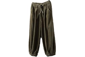 FTCayanz Pantaloni Donna Cotone Vita Elastica Velluto a Coste Pantaloni Ampia Leg Baggy Harem con Tasche