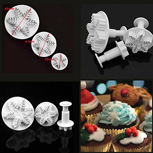 ilauke 36tlg. Ausstecher Stempel Ausstechform Modellierwerkzeug DIY Schneeflocken Blumen Blumenausstecher Fondant Marzipan Tortendeko Kuchen Cutter (36 teilig Schneeflocken) - 3