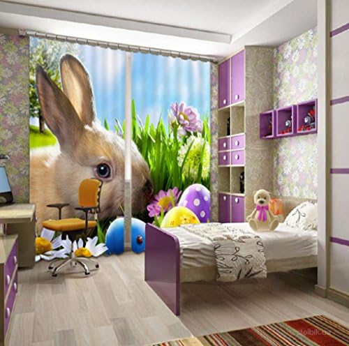 KKLL Polyester 3D stereo Grazing bunny Landscape printing curtain Personalized decoration Blackout Window Drapes , wide 2.03x high 1.6