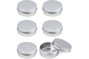 LONSVTTU 6 Pezzi Vasetti Alluminio Barattoli Metallo Vasetto Vuoto Contenitori Cosmetici con copri di Vite e etichette e Mini Spatola per Crema Campione Cosmetici Balsamo Labbra - 20ml