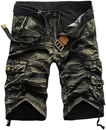 Evedaily Mens Cargo Shorts Camouflage Multi Pocket Summer Beach Short Pants (Army Green, 34)