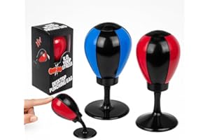 TOPSHOP24YOU Schreibtisch Boxsack 16 cm – Mini Desktop Punching Ball mit Saugnapf & Metallfeder – Anti-Stress Gadget fürs Büro & Homeoffice – wählbar: zufällige Farbe Rot/Blau oder 2er-Set