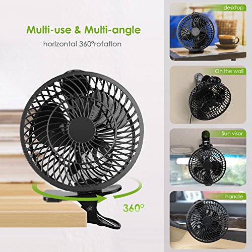 Amzdeal Mini Clip Tischventilator mit maximaler Windgeschwindigkeit 4 m/s, Durchmesser 9,6 cm, für den Schreibtisch, USB Ventilator, schwarz - 6