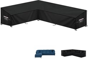 LAMUNI Housse Salon de Jardin en L-Forme Housse de Canapé Extérieur Housse Canapé D'angle 420D Oxford Bâche de Protection Imperméable Housses de Protection pour Canapé de Jardin, 180x260x90x80/60cm