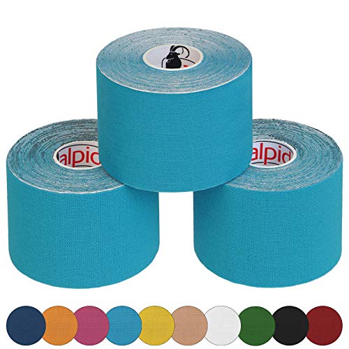 ALPIDEX 3 rotoli di nastro kinesiologico 5 m x 5,0 in varia colori, Colore:blu chiaro