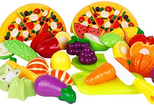 Vivi Pray Plastic Fruit Vegetable Pizza Set Kids Kitchen Cutting Toy Food Set