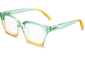 Amorays Occhiali da Lettura Oversize Square Frame Vintage con Anti Luce Blu Lenti Cerniera a Molla Occhiali Presbiopia Lettori per Donna Uomo 6561NEW(verde giallastro,+1.5)