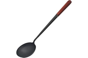 RNY Traditionnel Forgé à la main Louche pour Wok, Louche à oeuf Chinois Cuillère en fer pour Sauté avec Manche en bois, 39 cm de long