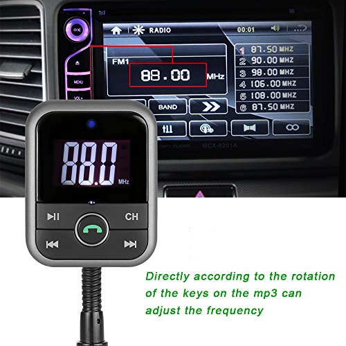 Bluetooth FM Transmitter, Yokkao® Wireless FM Modulator Radio Adapter Handsfree Car Kit MP3 Player with LED Display Remote Control Support USB Disk/ SD Card/ 3.5mm Aux-in (black)