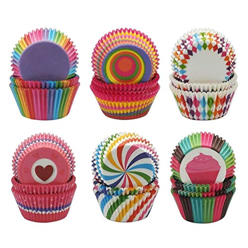 600 moldes para magdalenas y magdalenas, de colores del arcoíris, para hornear cupcakes, 6 estilos, para bodas, fiestas de cumpleaños Multicoloured 6 Styles