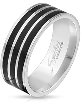 Paula & Fritz® Ring silber schwarz 8mm breit Edelstahl Chirurgenstahl 316L Classic Line verfügbare Ringgrößen...