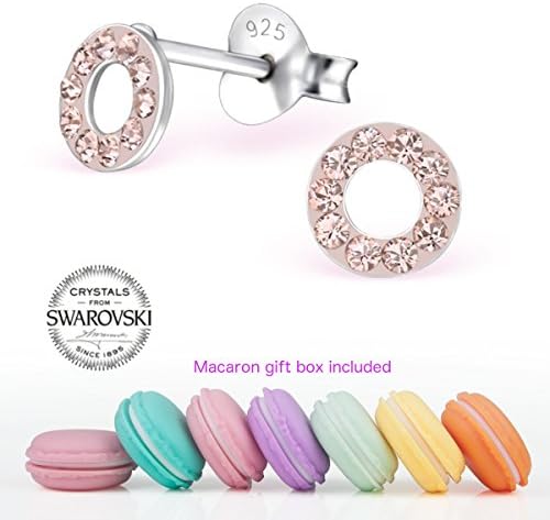 CuteCachoo - Mini macaron gift box included! Swarovski Elements crystal open circle ear studs in silk. Quality sterling silver earrings for kids or adults.