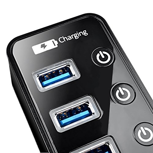 7 Port USB 3.0 Hub, ELEGIANT High Speed Switch USB 3.0 Datenhub 7 Port Hub Adapter Verteiler Datenübertragung Power mit 7 Schalter 5Gbps Data Transfer Ports Splitter AC Power Adapter with On/Off Switches für Win7/8/10 PC Mac Macbook Laptop Notebook Windows MAC iPhone, iPad, Samsung, Motorola, HTC und andere USB 3.0 kompatiblen Geräten (mit Netzteil) - 7