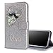 Produktbild Nadoli Leder Hülle für Galaxy S10,Luxus Bling Glitzer Diamant 3D Handyhülle im Brieftasche-Stil Wimper Herz Flip Schutzhülle Etui für Samsung Galaxy S10,Silber