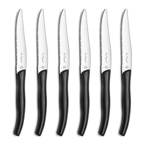 Lou Laguiole 2271AAMB02K35 Sky Coffret 6 couteaux steak, Acier inoxydable/Manche couleur effet cuir Noir, 27,5 x 20 x 3 cm