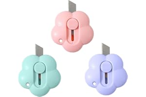 LABSTANDARD Mini Blume Förmiger Einziehbarer Edelstahl Brieföffner 3 Stück Tragbar als Schlüsselanhänger Messer Handwerk Hobbymesser für Schachtel Verpackung Utility Paketöffner (Grün+Pink+Violett)