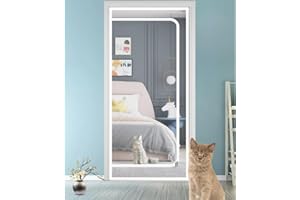 CICIXIXI Katzennetz für Balkon mit Reißverschluss, Haustiere Bildschirm Tür, verhindern, Katzen aus Laufen, Katze Mesh Tür Bildschirm für Wohnzimmer, Schlafzimmer, Küche 90 x 210 cm (weiß-90X210CM-A)