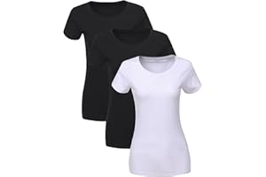 LiKing T-Shirt Donna Maglietta con Scollo Rotondo Cotone Maniche Corte Tee Top Pacco da 1/3 6101