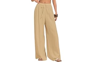 Neteson Pantaloni Lino Donna Larghi Pantaloni Leggeri Elastica Elegante Casual Gamba Larga con Tasca