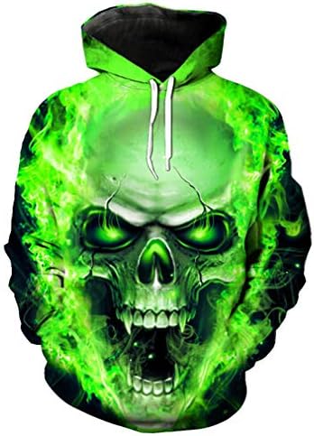 Green Skull Head Hoodie New Men's Sweatshirts Street Hip Hop Pullover