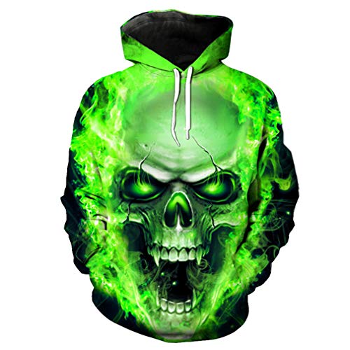 Green Skull Head Hoodie New Men's Sweatshirts Street Hip Hop Pullover