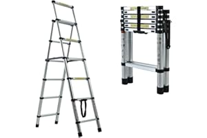 EFAN Scala Telescopica, Scaletta Telescopica in Alluminio 5+6 Gradini, Scala Pieghevole con Blocco di Sicurezza e Pedale Antiscivolo, Scala Multiuso, Capacità 150kg (1.7M + 2M)