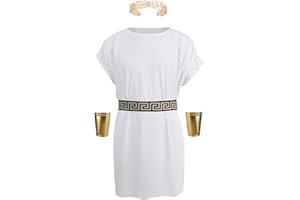 maxToonrain Set di 4 tuniche per costume da toga romana con accessori da dea greca con foglie e corona, copricapo per costumi di Halloween per uomo