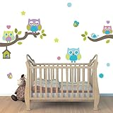 JUJU & COMPAGNIE – Eulen auf dem Ast – Bunte – Heule Aufkleber- Wandstickers – Full Set von Kinder Wandaufkleber – Babyzimmer Wandtattoos – Maße 40 x 120 cm - 2