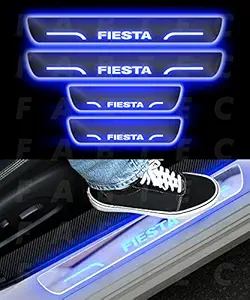 Fabtec Car Door Foot Step Led Sill Plate Compatible for Ford Fiesta (Set of 4 PCS) (Blue)
