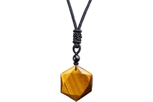MAYTING Oeil de Tigre Pendentif Collier Hexagramme Étoile Pierres Méditation Naturel Oeil de Tigre Pierre Précieuse Collier pour Hommes Femmes