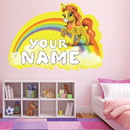 Unicorn 03 PERSONALISED YOUR NAME Girls Room Wall Sticker Decals- REPOSITIONABLE Fabric REMOVABLE Vinyl Nursery Kids Room Children Bedroom Wall Art Printed Stickers Home Décor Mural Kindergarten Wall Decoration U3