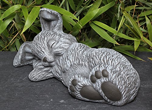 Steinfigur Hase schlafend Steinguss Schiefergrau - 3