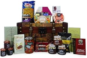 FINE FOOD HAMPERS Delicious Gourmet Food Gift Hamper "Family Foodies" 23 Items Presented in a Vintage Style Keepsake Chest - Gift Ideas for Christmas, Birthday Presents, Anniversary, Him, Her, Business and Corporate