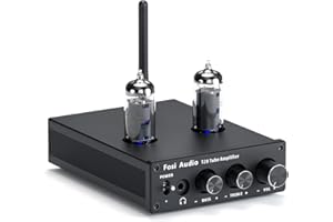 Fosi Audio T20 Amplificateur récepteur stéréo à tubes Bluetooth, 2.0 CH Classe D Préamplificateur numérique Mini Hi-Fi Ampère actif, Amplificateur de musique intégré compact, avec tubes à vide 6A2