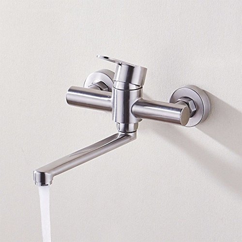 Preisvergleich Produktbild MMYNL Waschtischarmatur Mischbatterie Waschbeckenarmatur Badarmatur Waschtischmischer Bad Wascbecken Armatur 304 Edelstahl-bleifreie In-Wand-lange Mund-Doppel-Loch Cold Wate Badezimmer Waschtischarmaturen