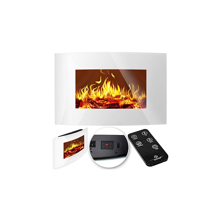 KESSER® Elektrokamin mit Heizung, Kaminofen Wandkamin, Fernbedienung