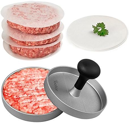 Yoofor Burger Press Hamburger Press Aluminum with Comfort Handle , Non-stick Hamburger Press Set Based Marker Ideal for BBQ with 30 pcs non-stick paper