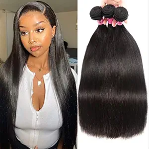 UNice 10A Peruvian Straight Hair 3 Bundles 10 12 14 inch 100% Virgin Unprocessed Human Hair Weave Extensions 100g/pc