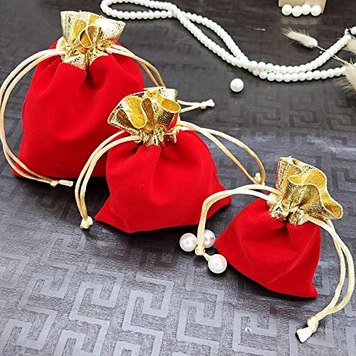 HOMIXES50pcs Soft Velvet Jewelry Pouches with Gold Trim Drawstring Candy Pouch Party Wedding Favor Gift Bags